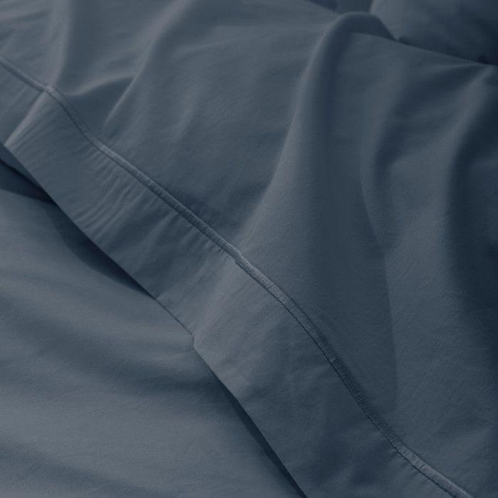 Drap plat percale de coton peigné "Julian" toutes dimensions Coton Pur - Julian Bleu Encre - 270 x 300 cm pour lit King size