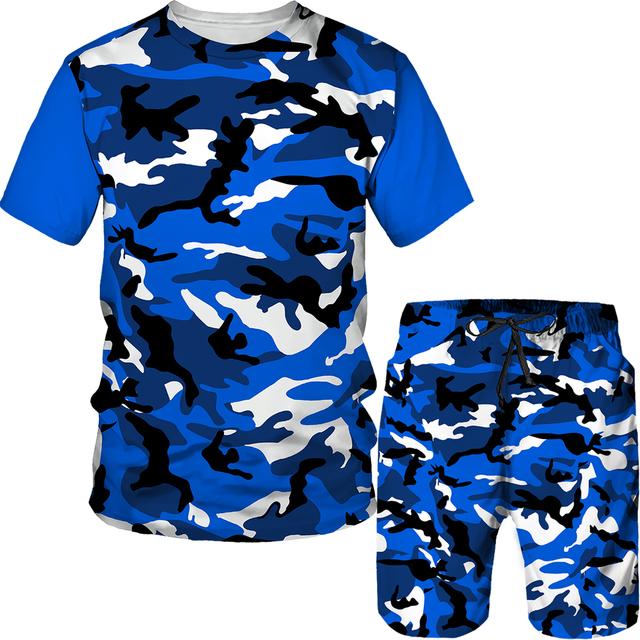 Summer Camouflag Print Set Suit Hip Hop Harajuku Sports 2 Piece Oversized Sportswear Tshirt Beach Shorts Outfits Clothes For Men