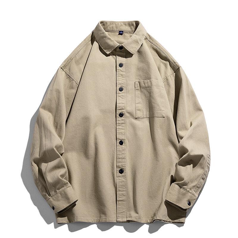 Spring Autumn Men's Cotton Casual Shirts High Quality Solid Color Turn Down Collar Loose Fashion Youthful Vitality Shirts Men