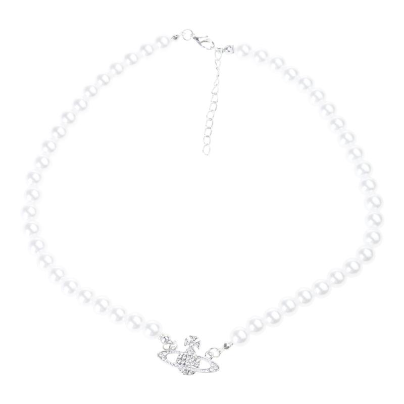 Planet Pearl Choker Necklaces for Women Crystal Rhinestones Pearl Bead Necklaces Ladies Wedding Pearl Bead Chain Neck 1