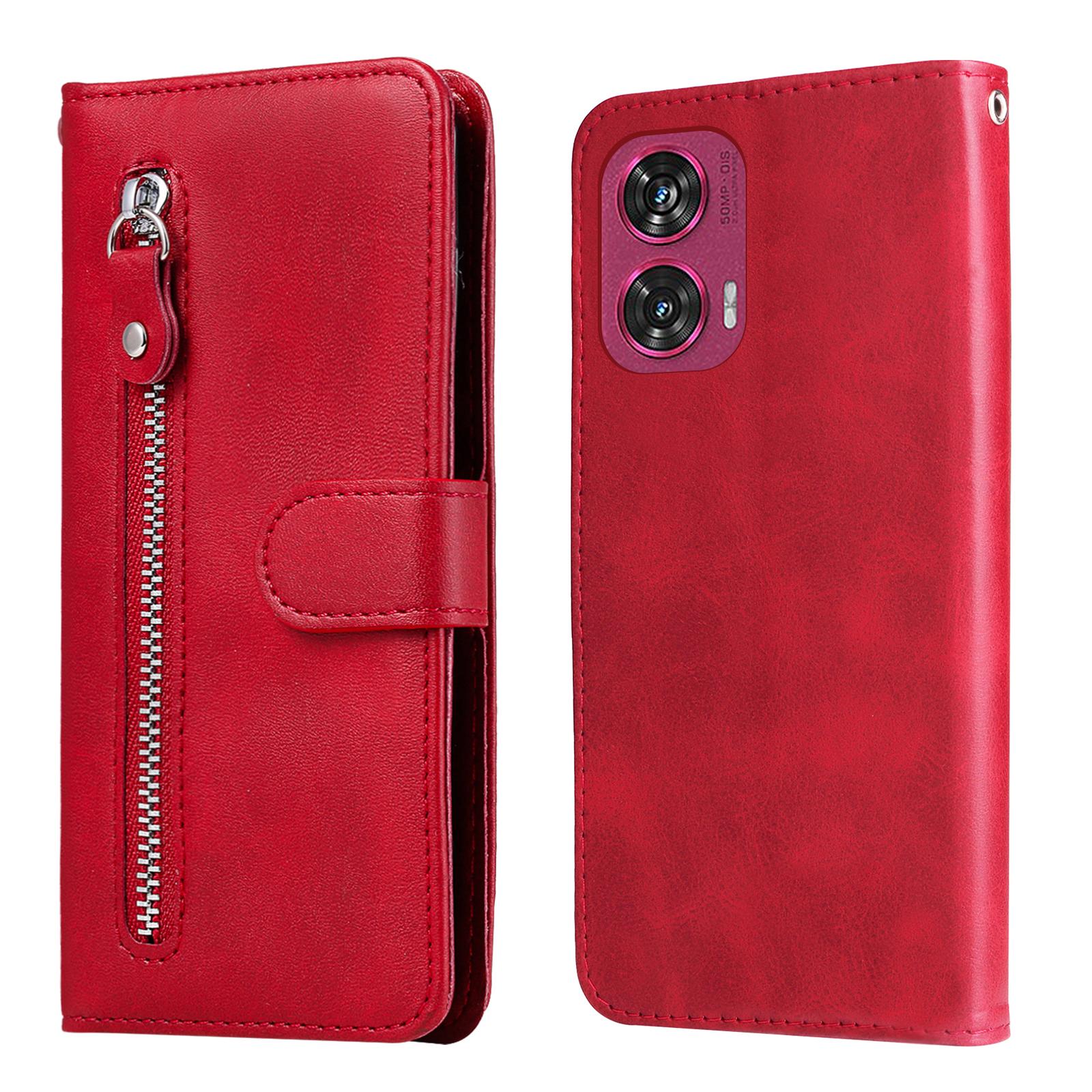 

For Motorola Edge 50 Fusion 5G Case Zipper Wallet Calf Texture PU Leather Phone Cover Red