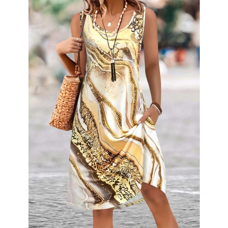 

Summer Women s Fashionable Marble Print Sleeveless Tank Top Dress XL