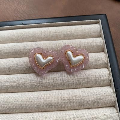 Pink Romantic Heart Stud Earrings - Exquisite Layered Soft Luxury