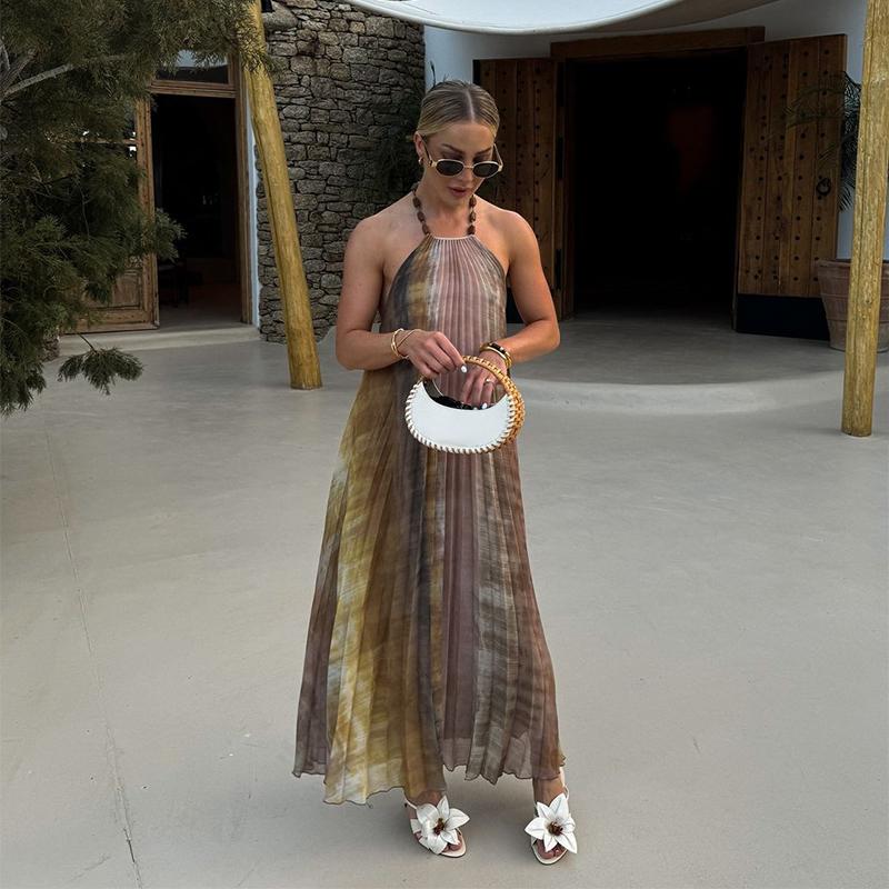 Сексуальное плиссированное длинное платье с принтом тай-дай — фото 4