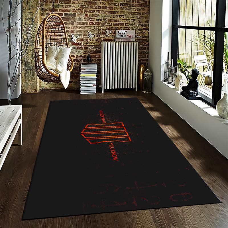 Fashionable Rug with Red Graphic On Black Background Suitable for Use As an Anti-slip Game Mat for Living Room and Bedroom Sofas