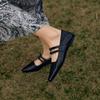 Fashion 2025 New Women Genuine Leather Mary Jane Flats Shoes Buckles Fashion Casual Square Toe Spring Summer Black Women Flat Shoes