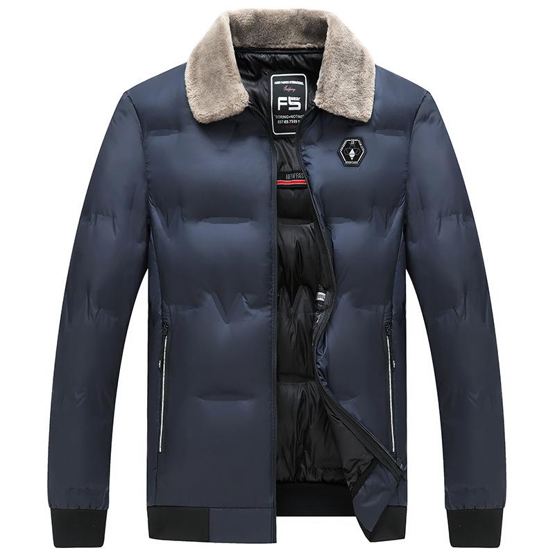Cappotto invernale da uomo in cotone con collo in pelliccia alla moda, spesso, corto e caldo, in cotone, con risvolto, piumino