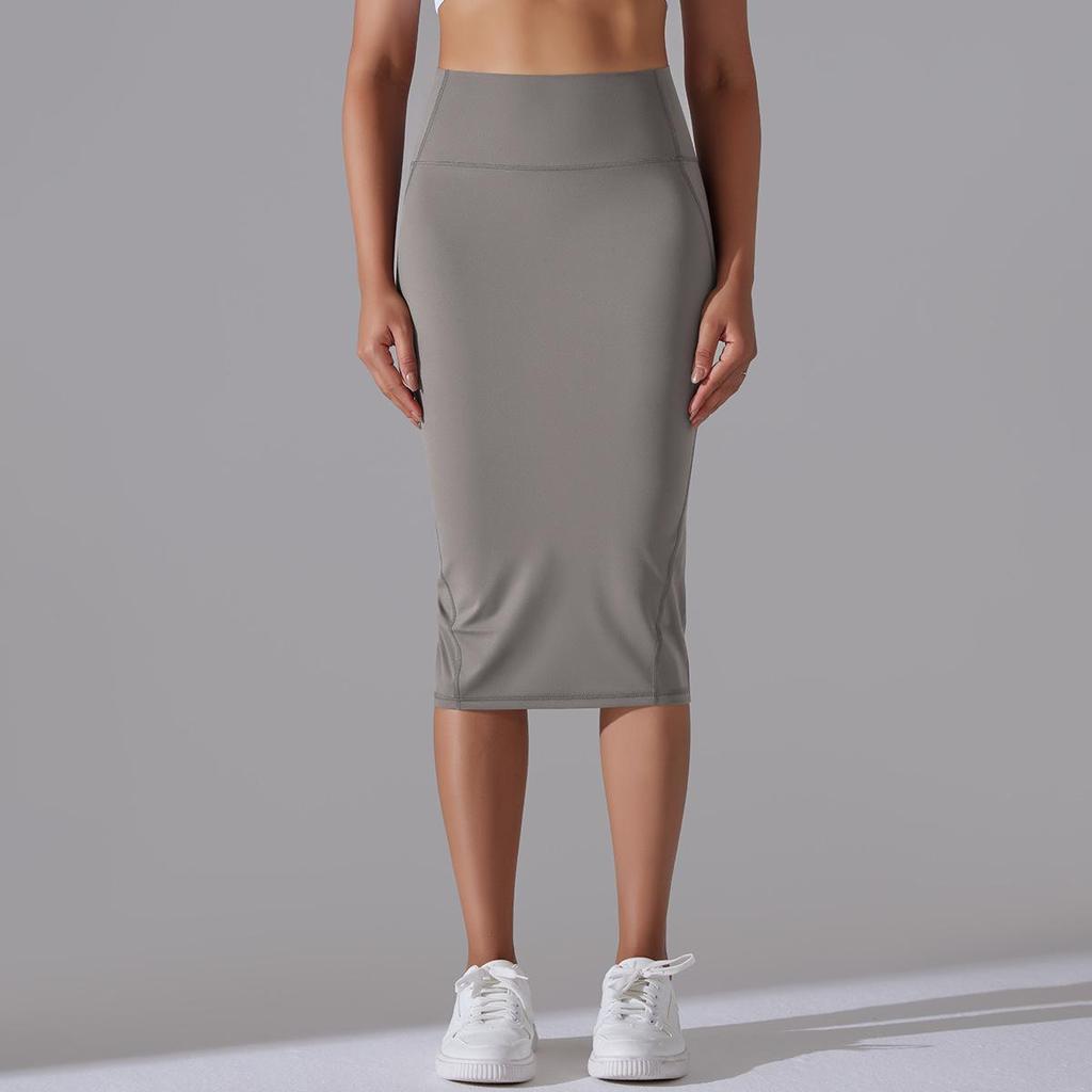 Naked High Waist Tight Hip Skirt Sports Skirt High Elastic Polished Medium and Long Split Casual Yoga Women's Skirt
