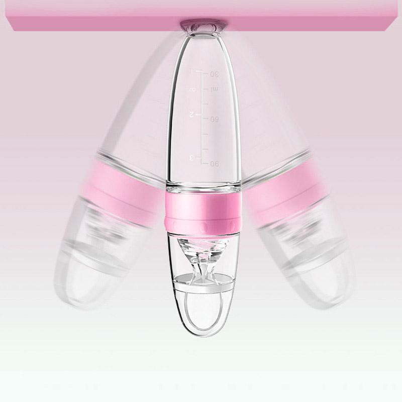 Feeding Bottle Spoon Baby Food Feeder Silicone Dispenser Base Suction Cup Safe Using Pink
