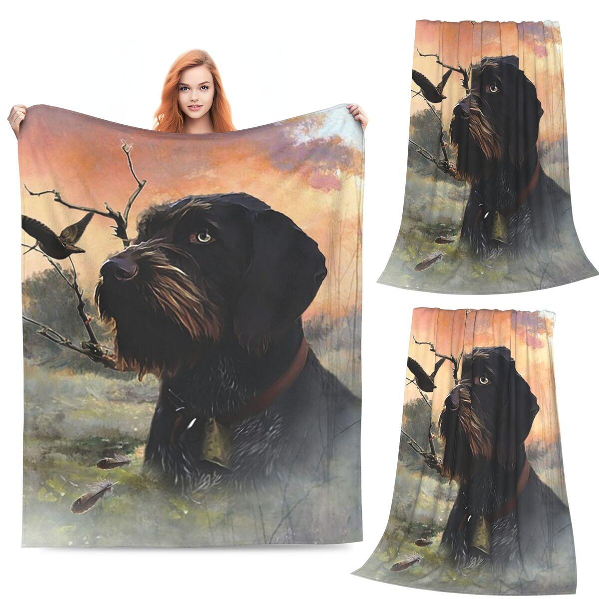 

German Wirehaired Pointers Gundogs Blankets Soft Warm Flannel Throw Blanket Cover for Bed Living room Picnic Travel Home Couch 80x120cm