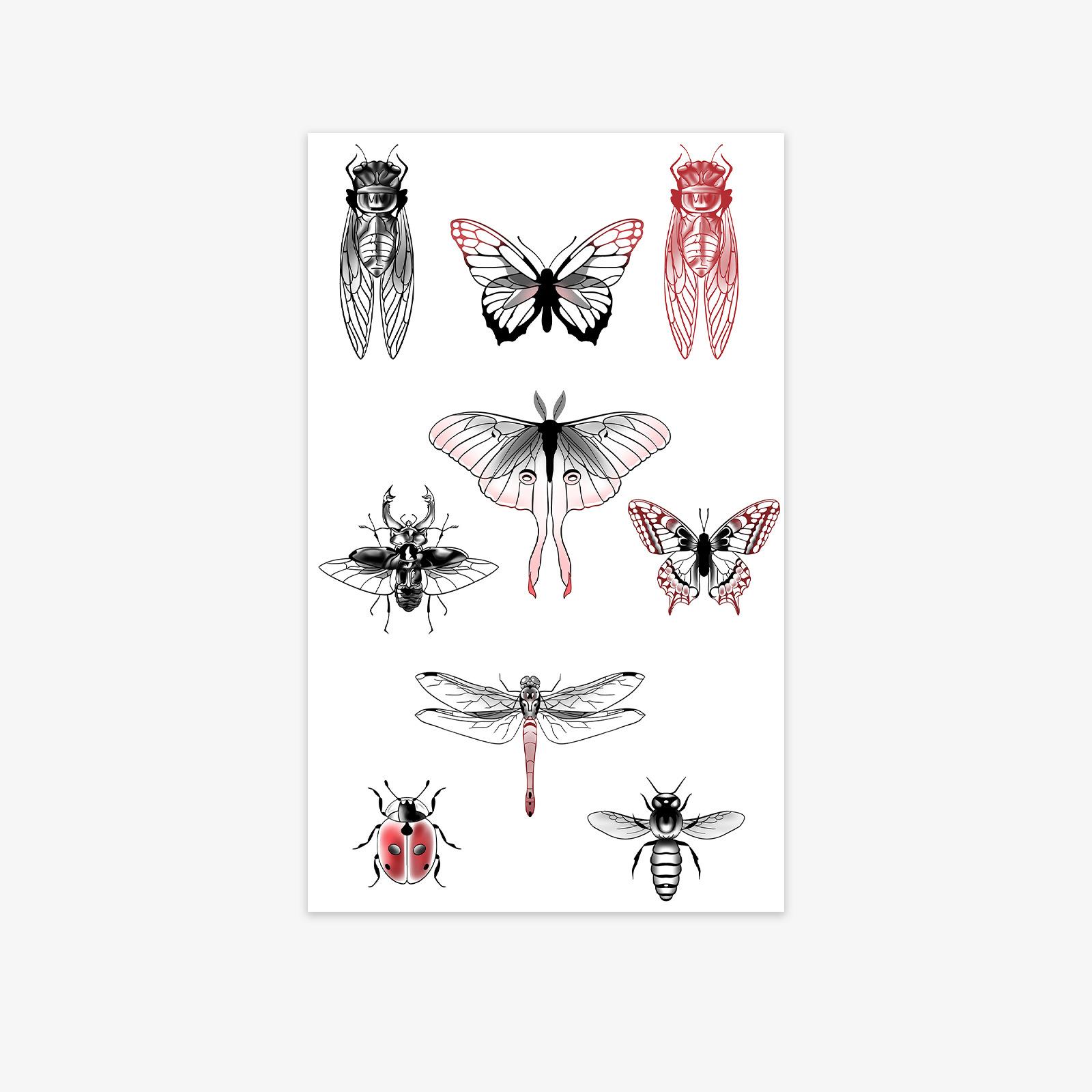 

Nature Insect Tattoo Sticker, Realistic Lines + Gradual Change Of Advanced Sense, Unisex Niche Design 11*18