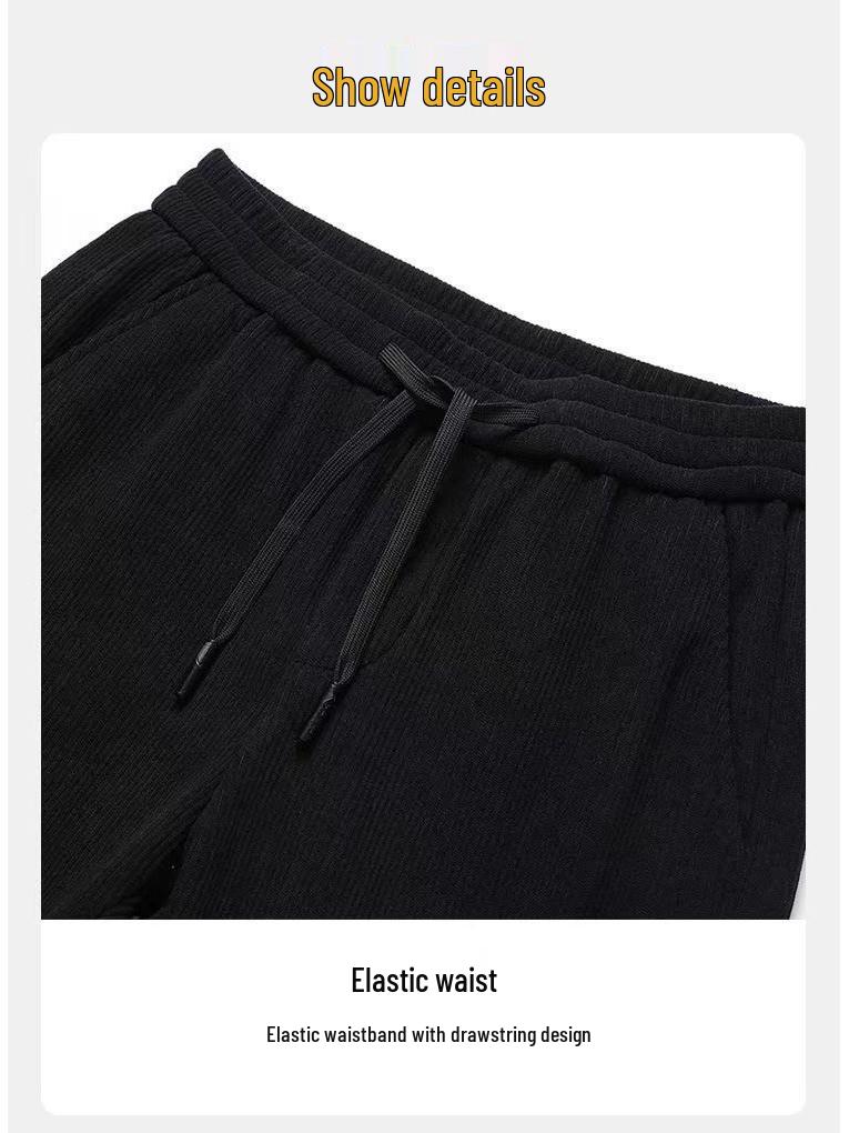 Pánské nadměrné manšestrové kalhoty s fleecovou podšívkou s rovnými nohavicemi pro volný čas na podzim/zimu