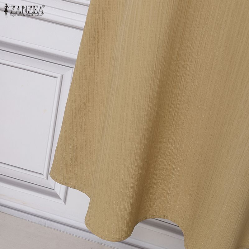 ZANZEA Women Casual Round Neck Solid Color 3/4 Sleeve Dress