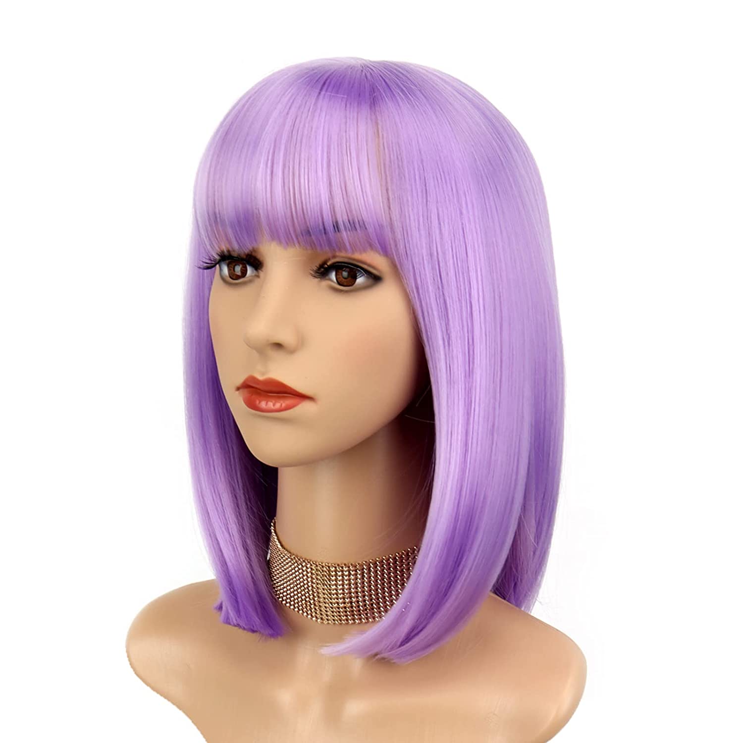 

XINRAN Короткий коричневый парик Боб с челкой Синтетические каштановые волосы Боб Парики для женщин Термостойкие парики Боб до плеч для повседневной вечеринки