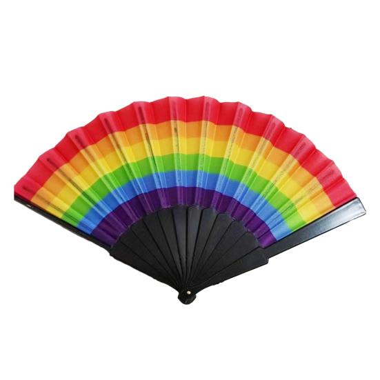 Rainbow Folding Fan Bright Color Lightweight Compact Size Colorful Hand Folding Fan Party Decoration