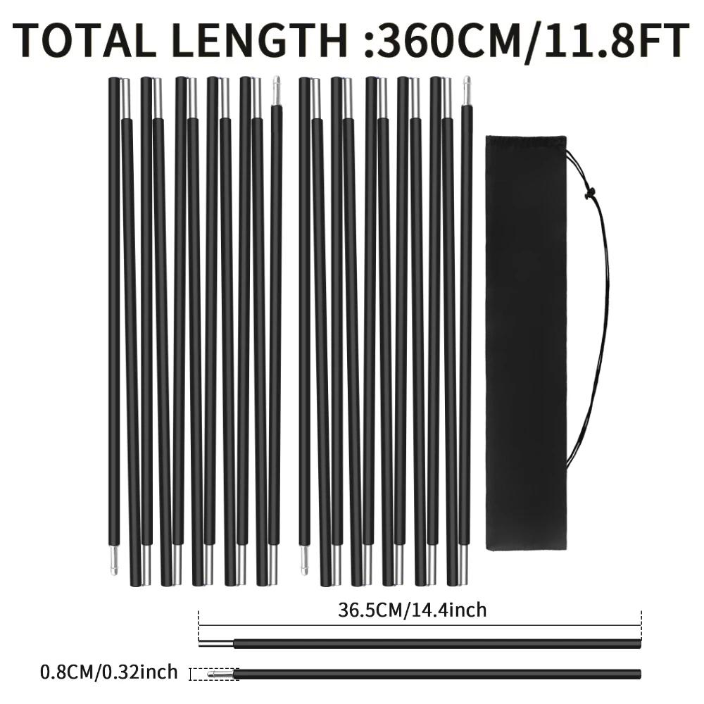 Aluminum Alloy Tent Poles 360CM/430CM Camping Tent Rods 11/13Section Camping Essential Accessories
