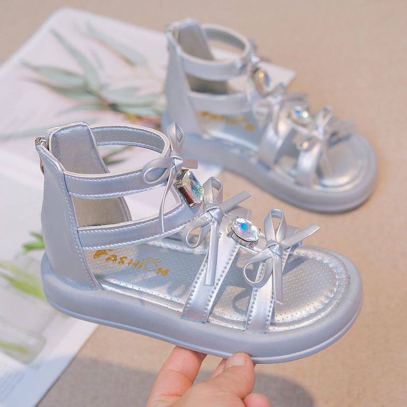 

*Fashionable New Diamond Elegant Bag with Princess Sandals for Women Summer Round Bow Sexy and Comfortable Children s Sandals 27Size 17.2cm серебряный