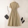 Women's Commuter Style Lapel Collar Button-Front Midi Dress