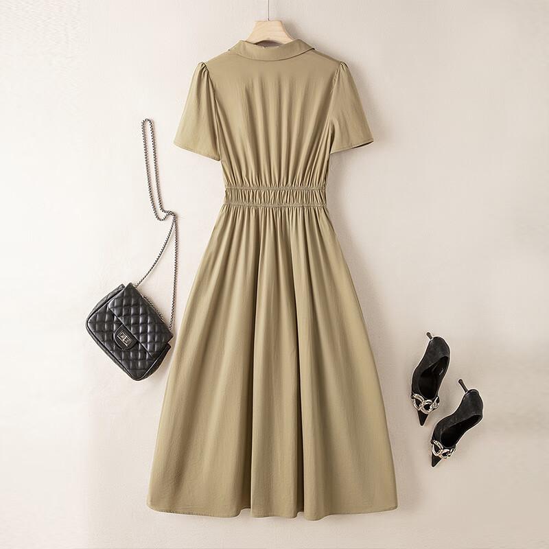 Women's Commuter Style Lapel Collar Button-Front Midi Dress
