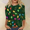 Women's Fashion Casual Christmas Tree Printed Round Neck Three-Quarter Sleeve T-Shirt Top