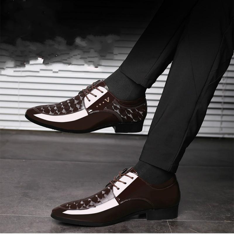

Autumn new men s shoes business dress men s leather shoes large size British pointed glossy youth casual shoes men s tide 48 коричневий