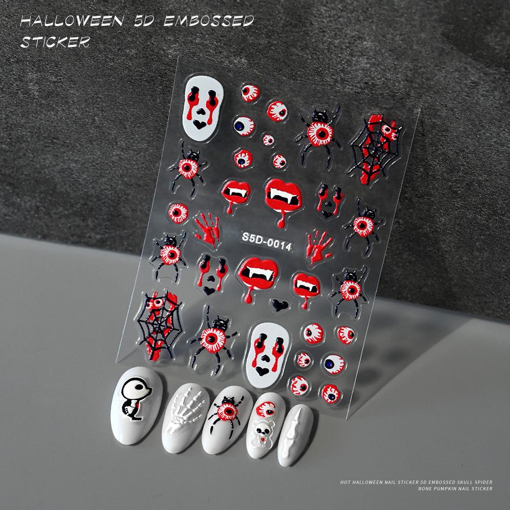Halloween Nail Art Sticker 5D Relief Skull Pumpkin Funny Nail Sticker Three-Dimensional Relief