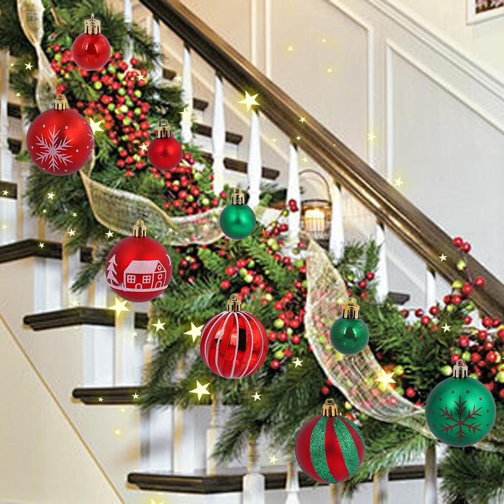 44Pcs Christmas Ball Red and Green Christmas Ornaments Set for Garden Backyard Holiday Wedding Party Decorations Ornaments