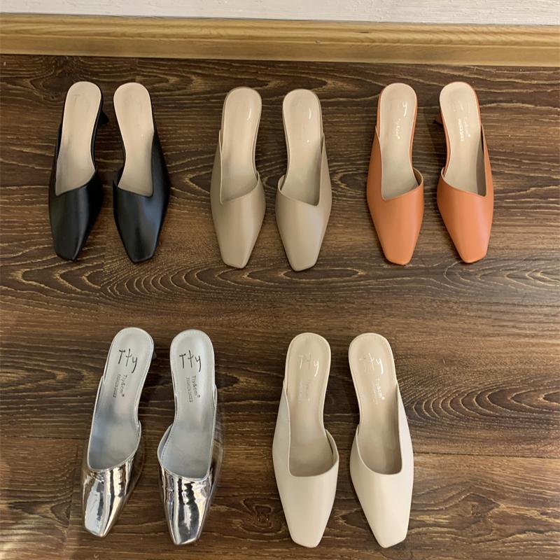 Elegant Square Heel Designer Slippers Women Comfortable Square Toe Slide Sandals Fashion Party Backless Dress Shoes for Ladies