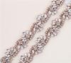 High Quality Fancy Applique Design Sash Shape Beaded Silver Crystal Rhinestone Applique Trims