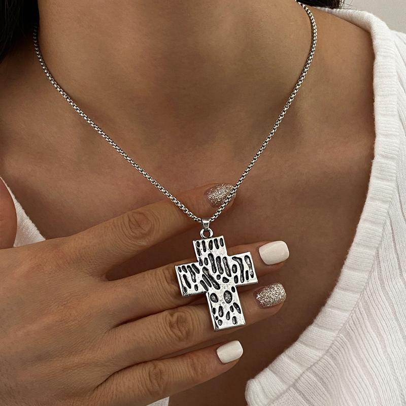 

Vintage Metal Cross Pendant Necklace for Women Men Punk Copper Color Personality Adjustable Clavicle Chain Gothic Zircon Gift