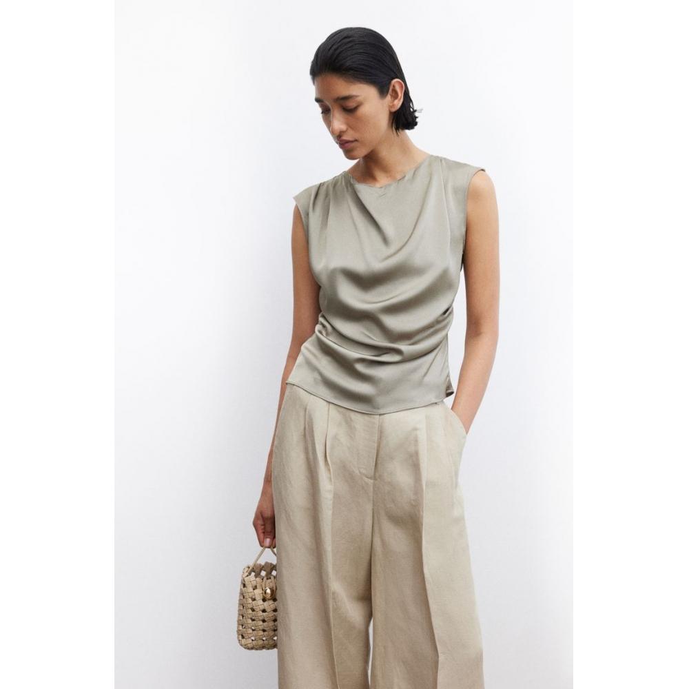 

H M Satin Drape Top Grey