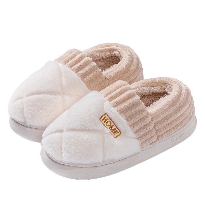 2025 cotton slippers men's winter indoor home non-slip thick-soled piled thickened warm couple cotton shoes women's outer wear