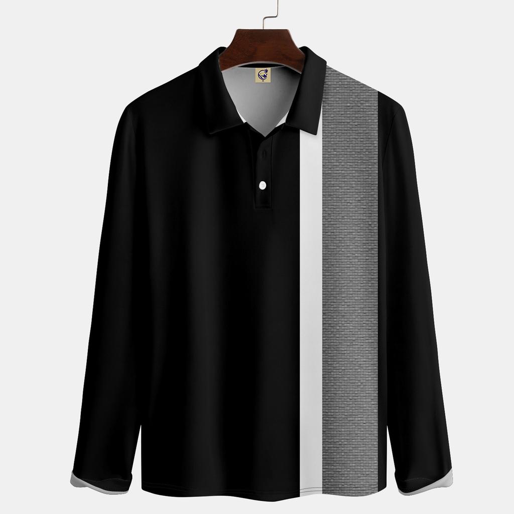 Herren-Revers-Langarm-bedrucktes Freizeit-Oberteil, lockeres Sport-Revers-Hemd