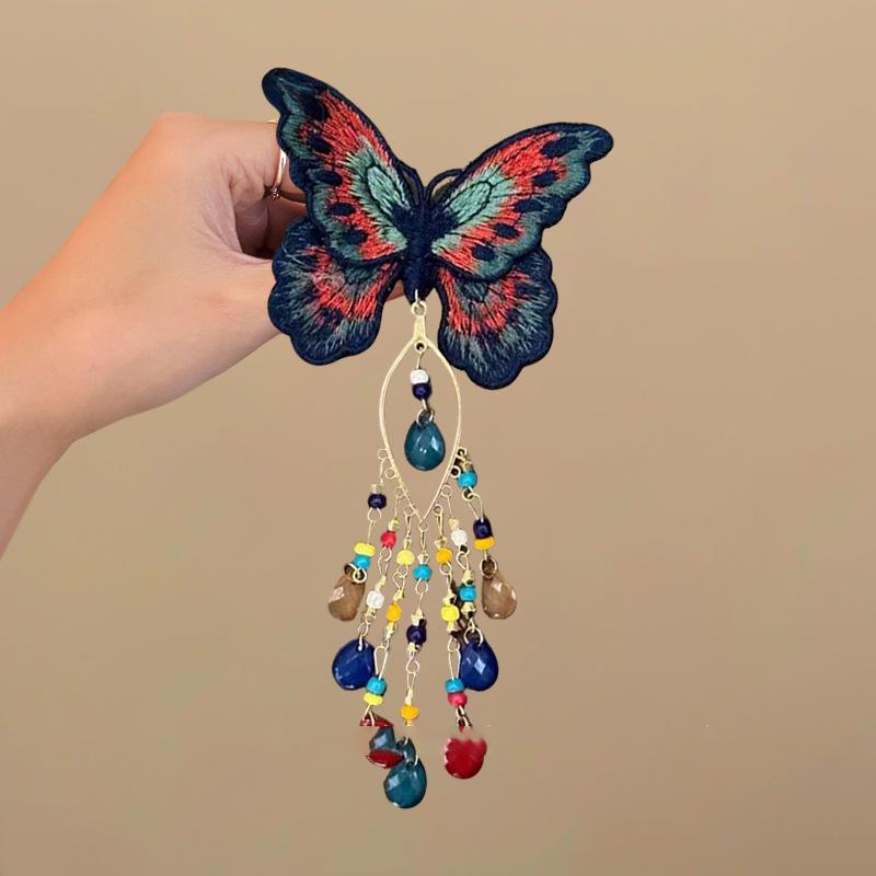 Exquisite Retro Butterfly Water Drop Tassel Knitted Hair Clip - Ancient Style Fashion Accessory