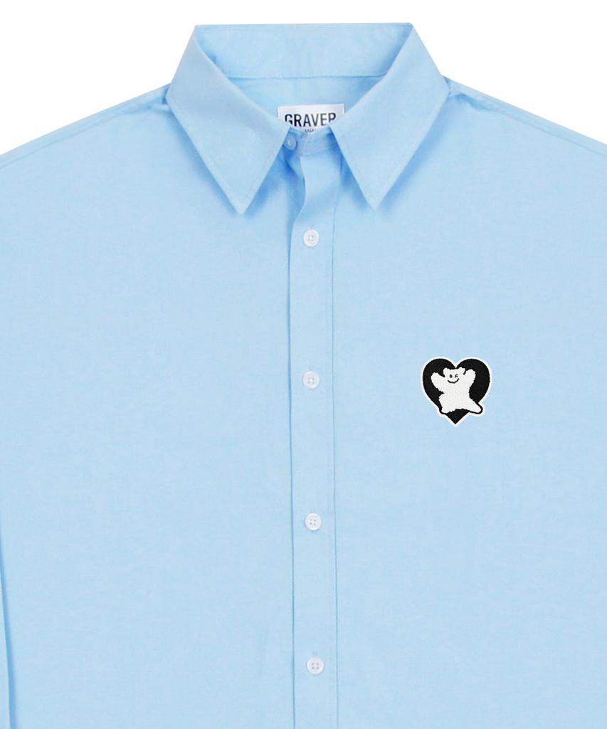 GRAVER [Unisex] Bear Heart Embroidered Basic Shirt_Sky Blue/Black Logo