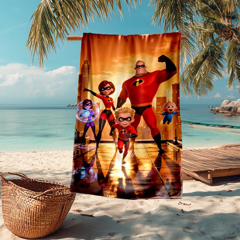 Ultra-Soft Beach Towel with The Incredibles Theme,Ideal for Pool - Camping, Diving - Perfect Travel Essential, Vibrant Beach Towel.