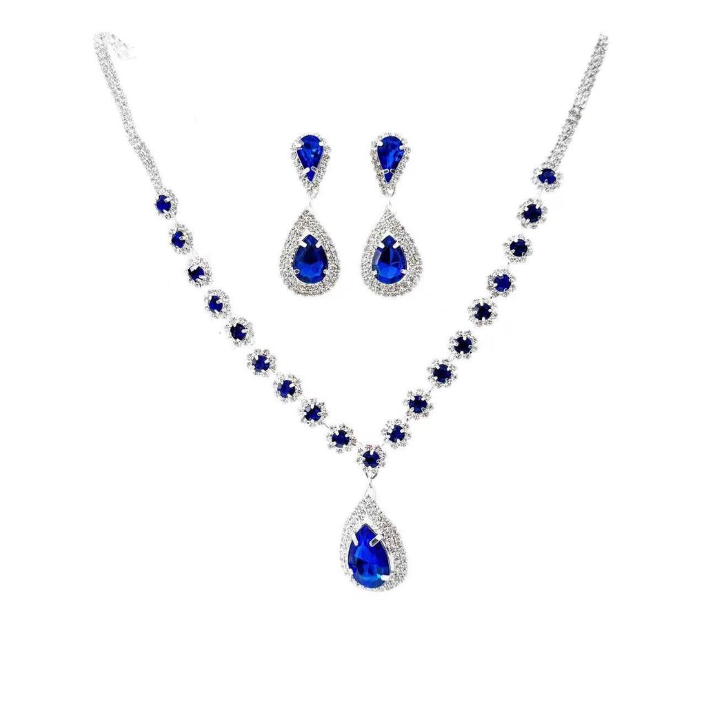 Luxury Bridal Teardrop Crystal Necklace & Earring Set - Elegant Women's Evening Jewelry