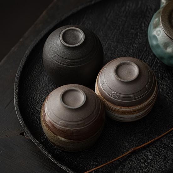 Handmade Stone Pottery Tea Cup Japanese Wabi Aesthetics Unique Texture Imperfection Coffee Dessert Cup Desk Decor