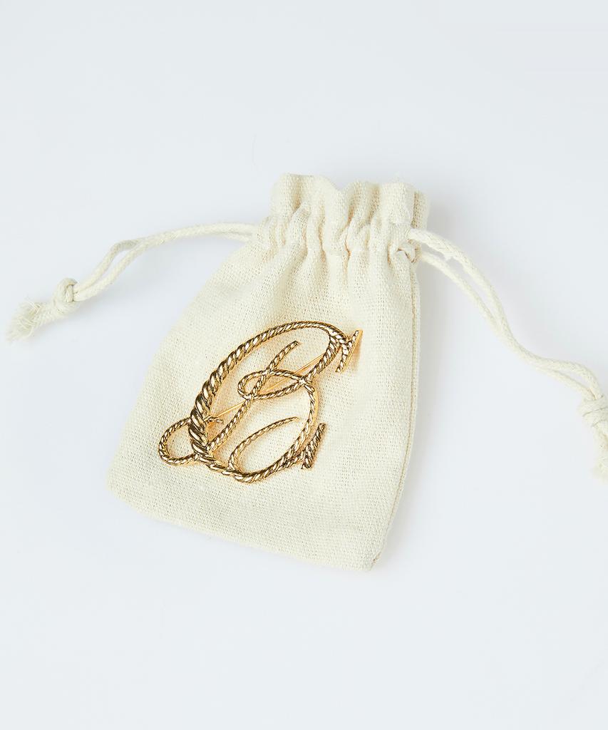 Beyond Closet Klassisches Logo Vintage Metallbrosche Gelbgold