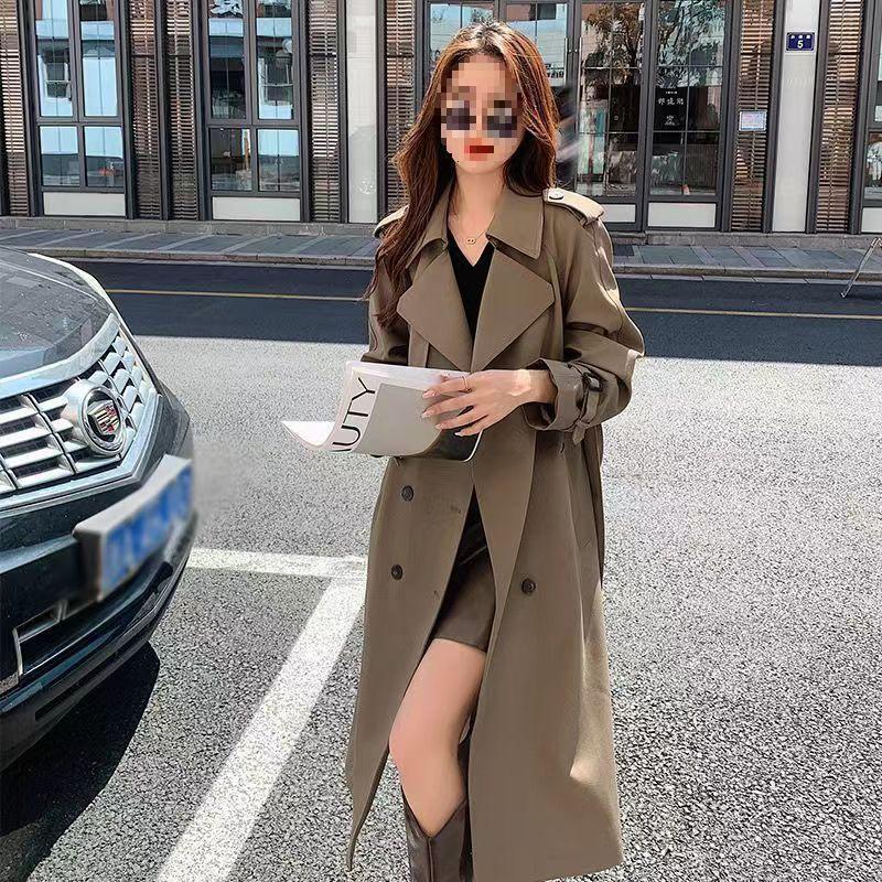 French Women's Drapey Mid-Length Trench Coat - Spring/Autumn, Waist-Cinching, Fashionable.