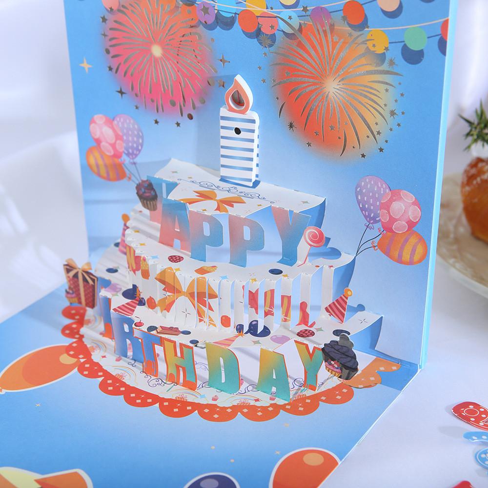 Handmade Kraft Paper Popup Birthday Card With Fireworks Sound For Celebrations