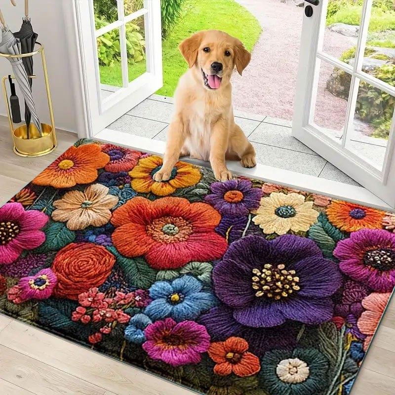 

Colorful Floral Welcome Doormat Flower Print Soft Non Slip Bath Rug Machine Washable Entrance Floor Carpet Home Decor 1PC 40x60cm