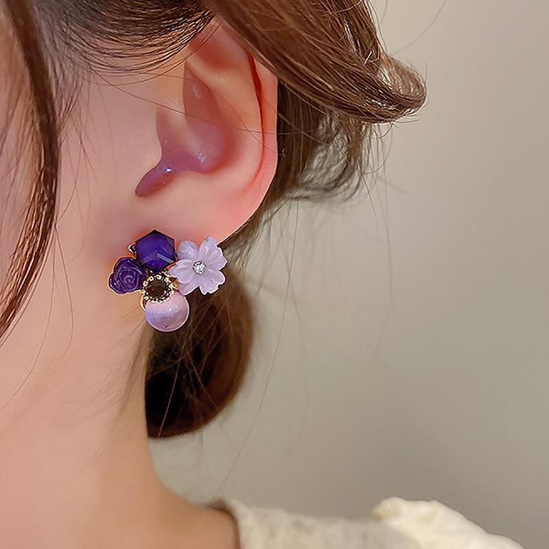 Fashion Retro Elegant Exquisite Crystal Flower Stud Earrings For Woman Light Luxury Temperament Y2K Jewelry Wedding Party Gift