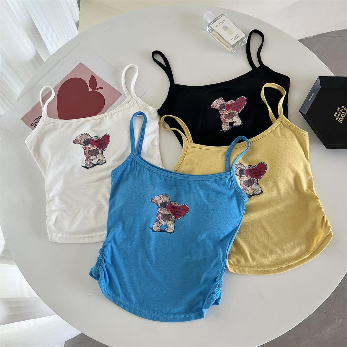 

Американская вышивка медведя Spice Girl, красивая жилетка на шее сзади, женская летняя нагрудная накладка на пояс, облегающая верхняя одежда внутри с коротким стилем One size