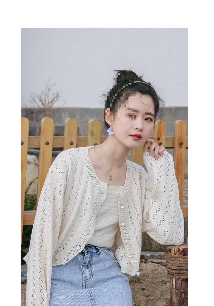 Women's Lightweight Knit Cardigan - Spring 2026 New Style, Solid Color, Gentle Sun Protection, Hollow-Out Design.