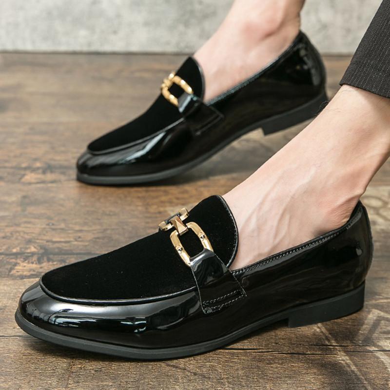 Trendige Neue Herren Spitz Wildleder Gemischt Metallknopf Schuhe Business Flats Kleid Slipper Homecoming Festzug Schuhe Zapatos Hombre