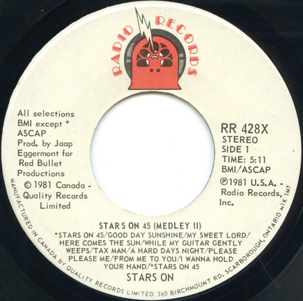

7inch Record STARS ON 45 - Stars On 45 (Medley II) RR428X Radio Records 1981 Canada Rock Used