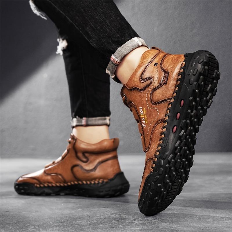 Fashionable and Versatile Men's Casual Short Boots, Outdoor Sports Black and White Brown Tennis Hiking Shoes
