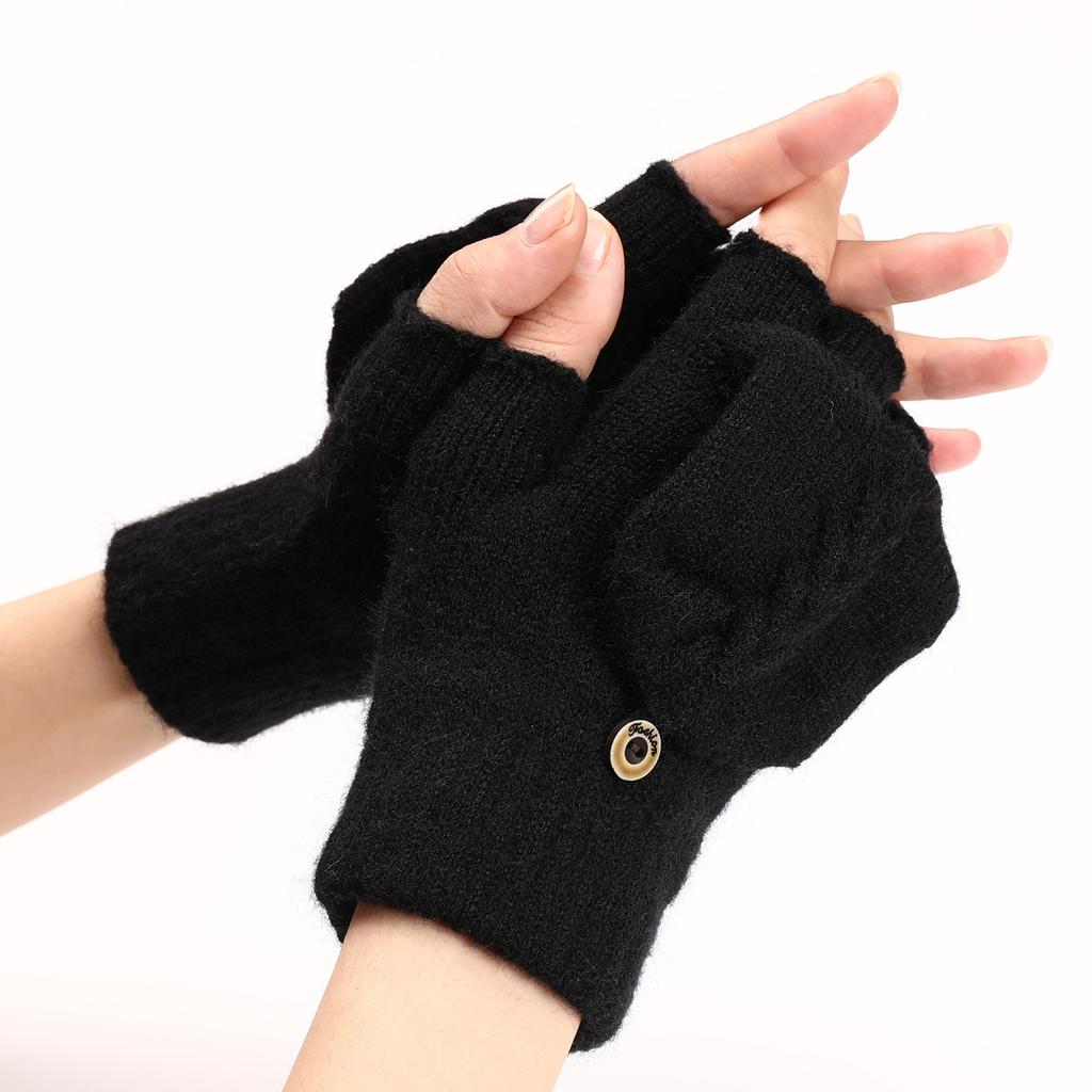 Nuevos Guantes Cálidos de Lana de Medio Dedo con Tapa Abatible Bordados para Hombre y Mujer Otoño e Invierno para Escribir Cubrebrazos Tejidos sin Dedos