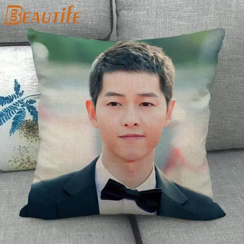 45X45cm Vincenzo Song Joong Ki KPOP Pillow Cover Square Zipper Cotton Linen Fabric Pillow Cases Bedroom Home Decorative Gift